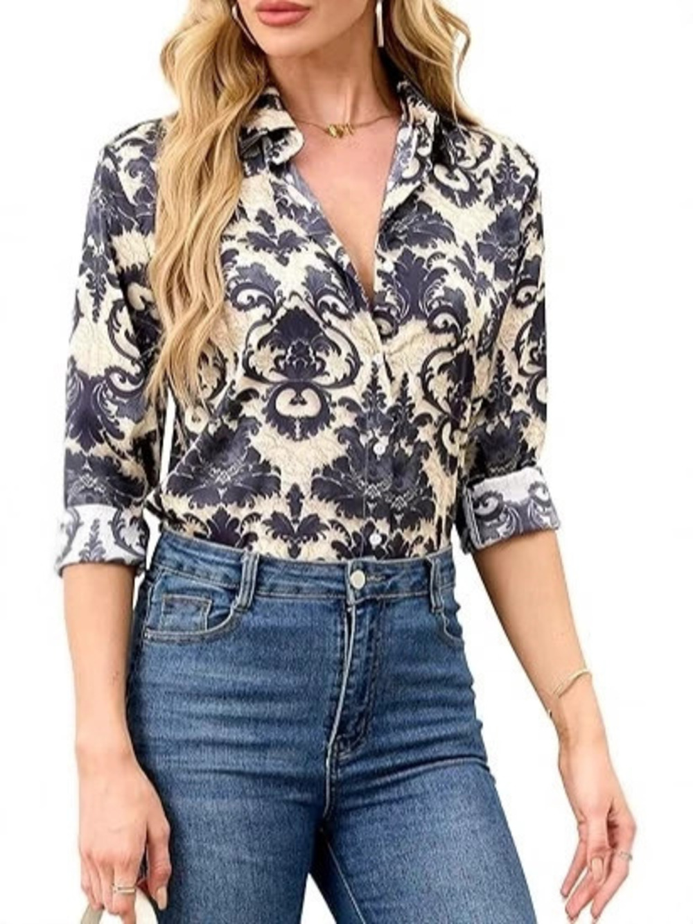 ZARA Women Plus Size Long Sleeve Colorful Print Lapel Loose Blouse Spring Autumn